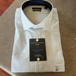 Mens Dress Shirt Shaquille O’Neal White and blue. Tall fitn19 3XL 38/39